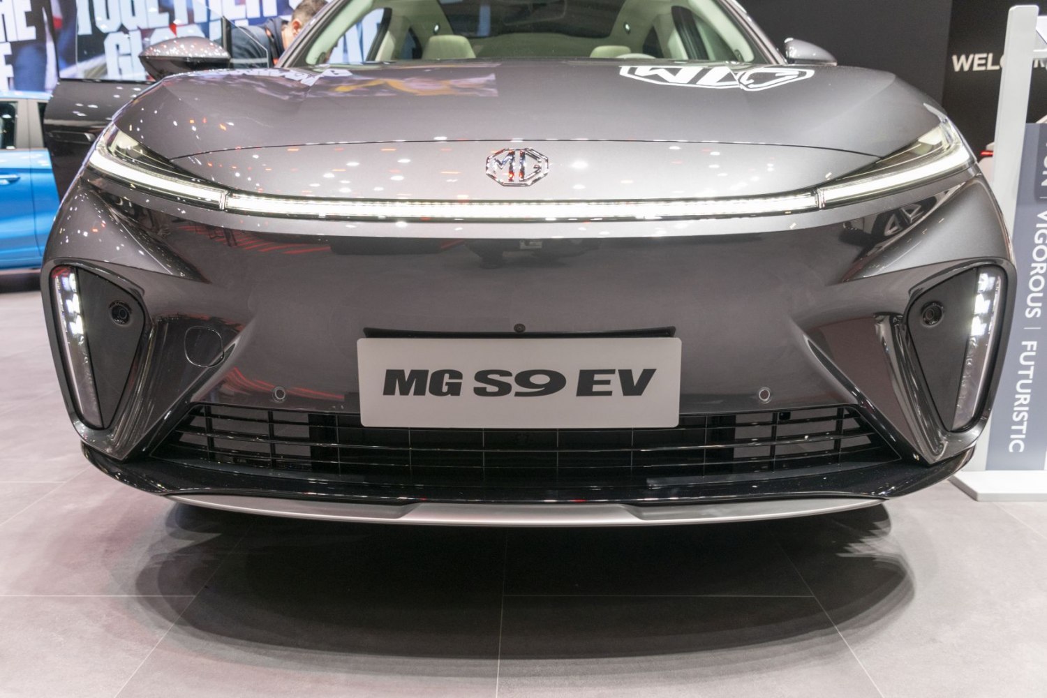 Front view with sleek LED headlights and bold grille design