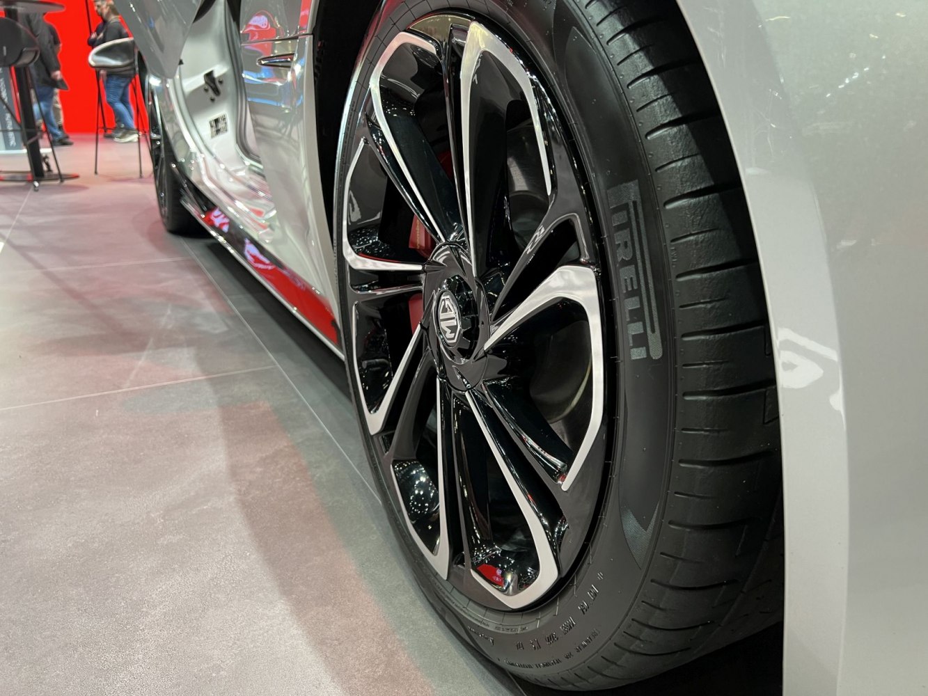 Close-up of striking alloy wheel with Pirelli performance tire