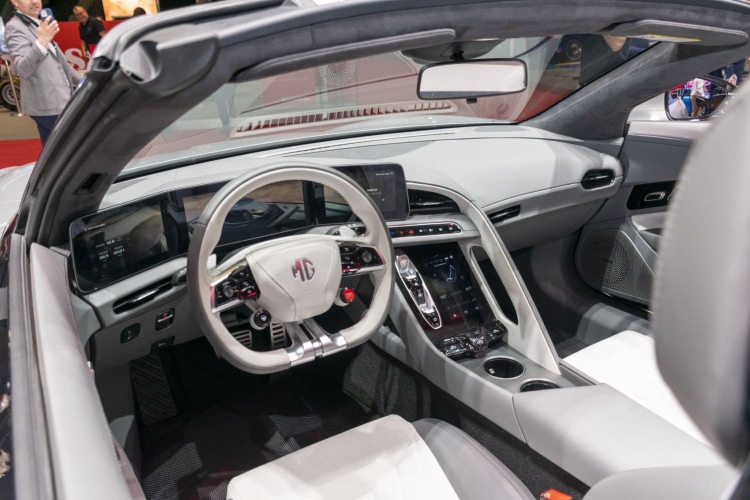 Futuristic dashboard and multifunction steering wheel with digital displays