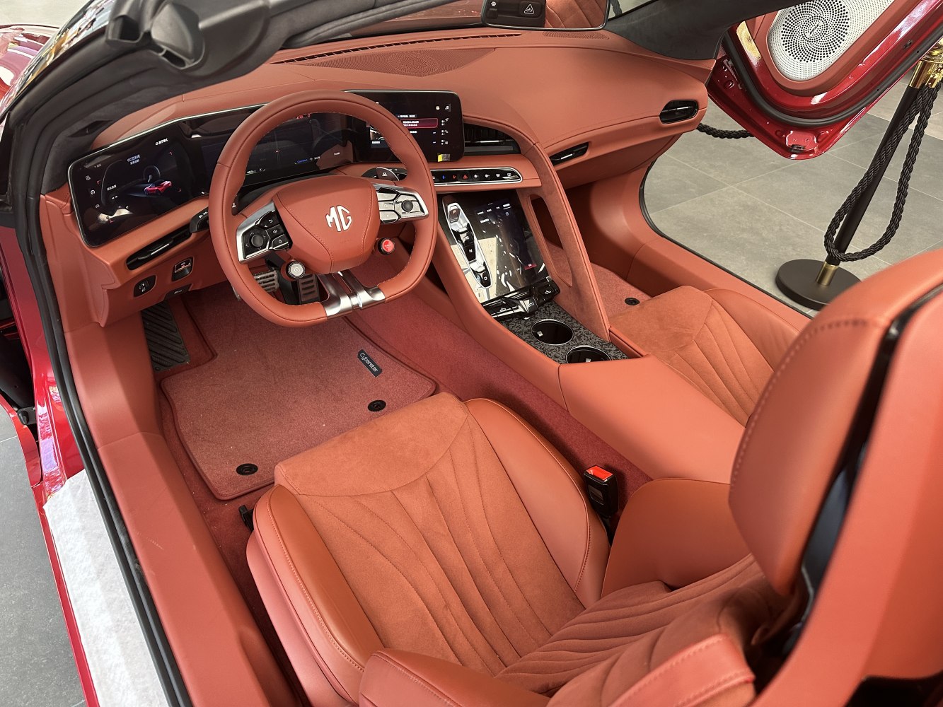 Digital instrument cluster and touchscreen center console with leather seats