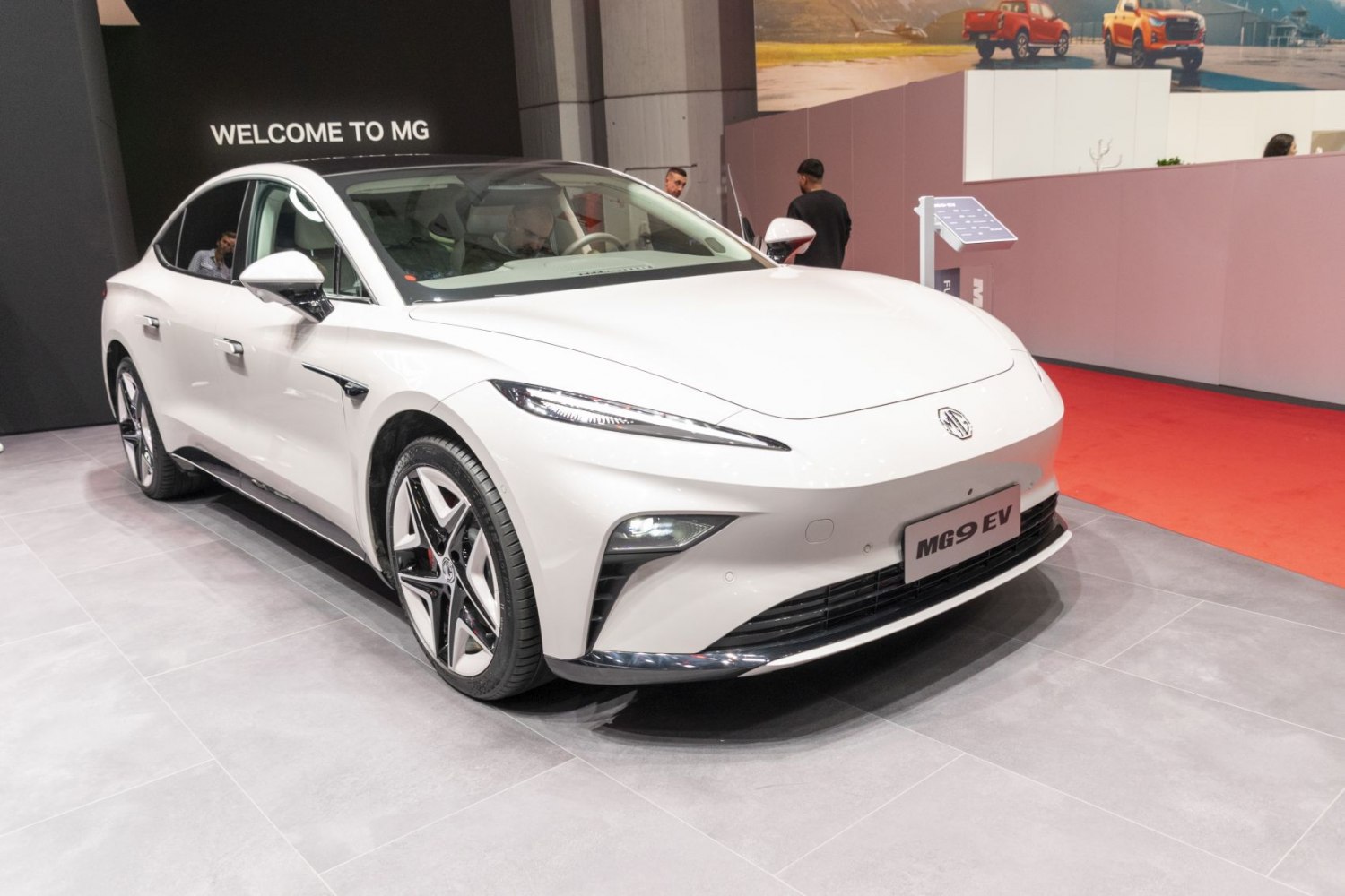 Sleek front profile with narrow headlights and aerodynamic wheels