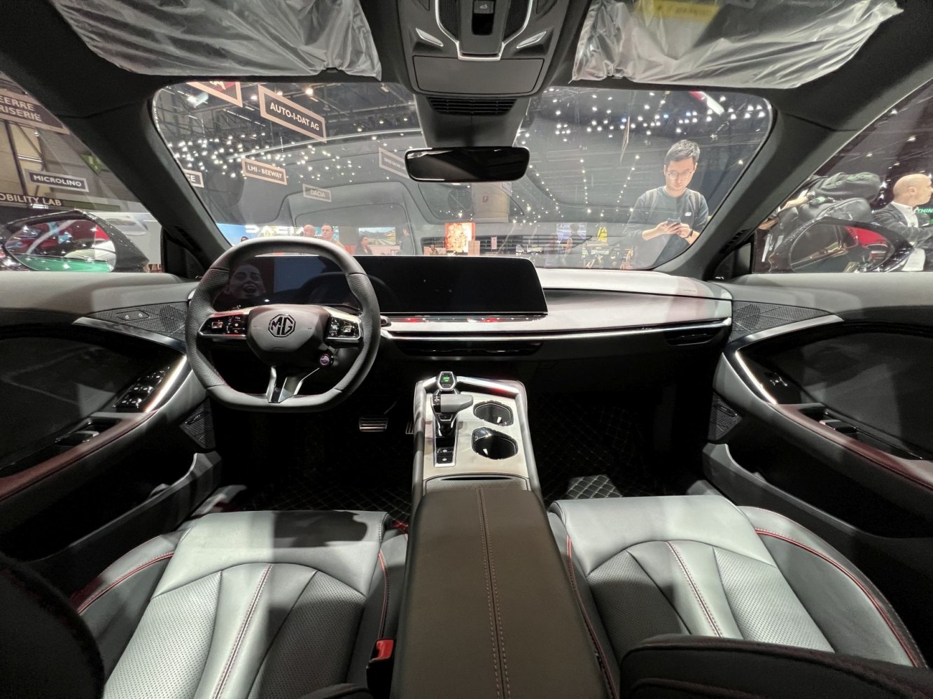 Luxury car interior with modern dashboard and digital instrument cluster