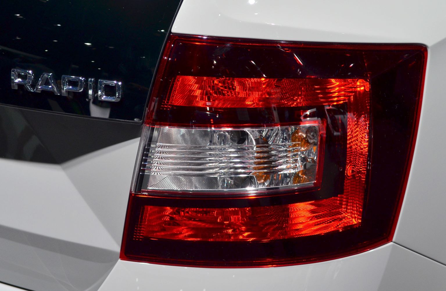 Close-up of rear taillight and 'Rapid' badge