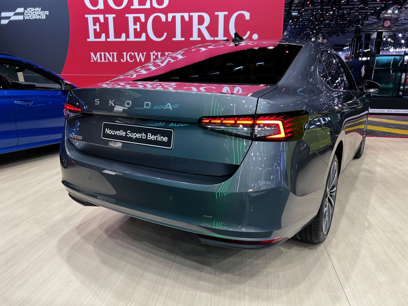 Rear view of a sedan with distinctive LED taillights and smooth body lines