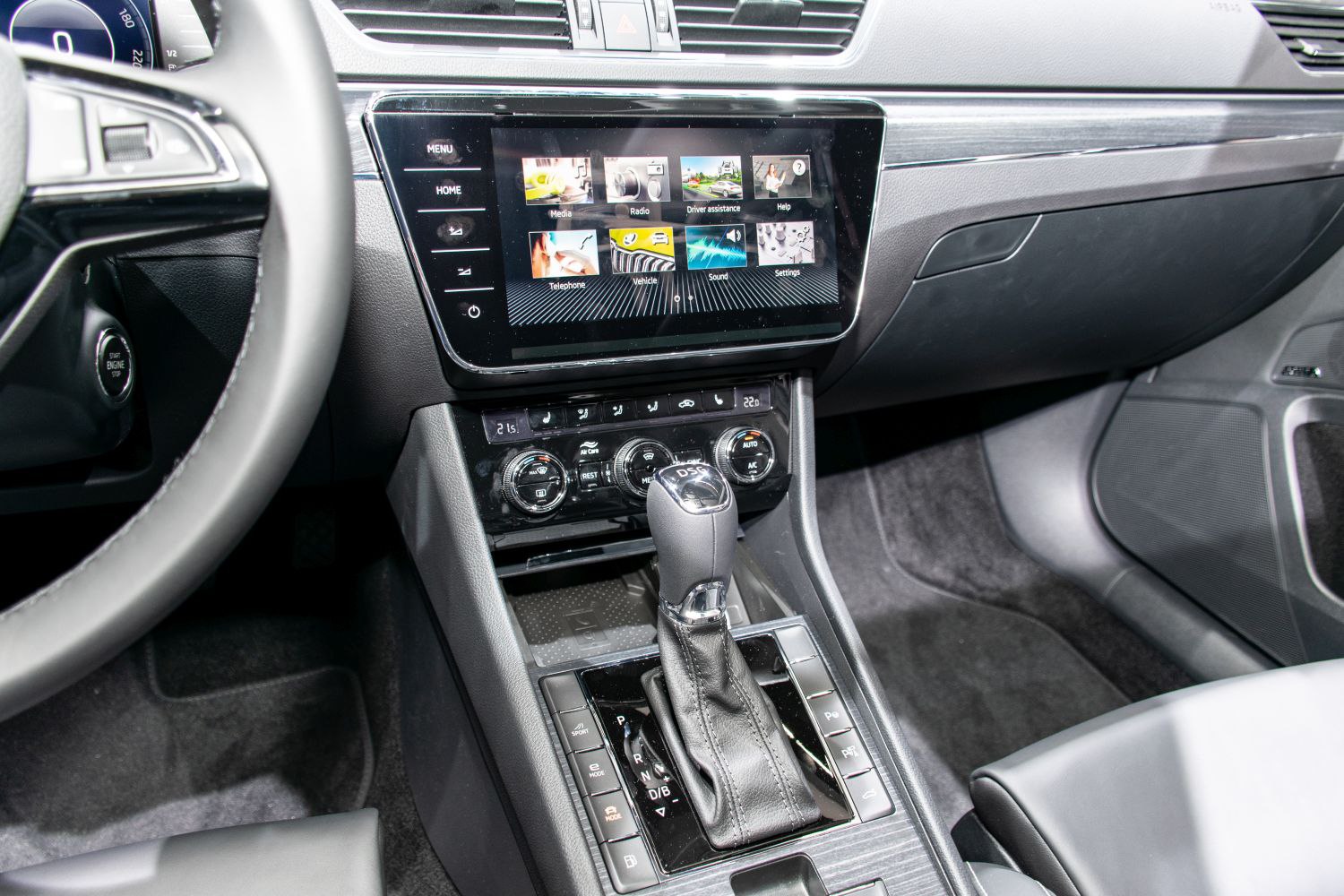 Touchscreen infotainment and DSG gear shift in car center console
