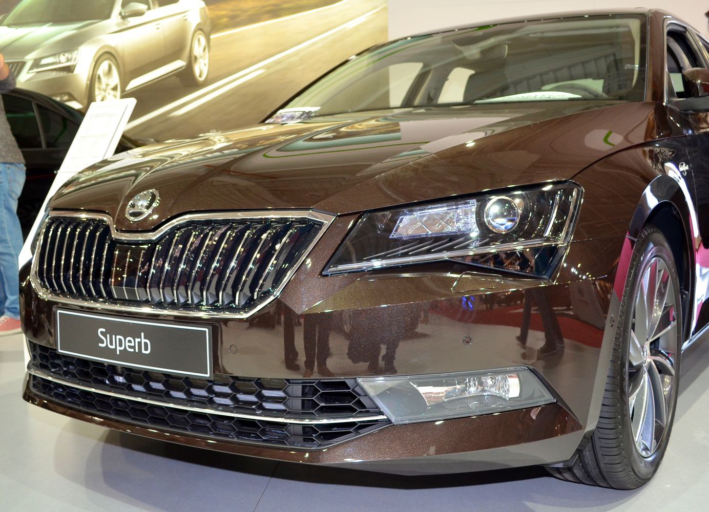 Front grille and LED headlight design close-up view