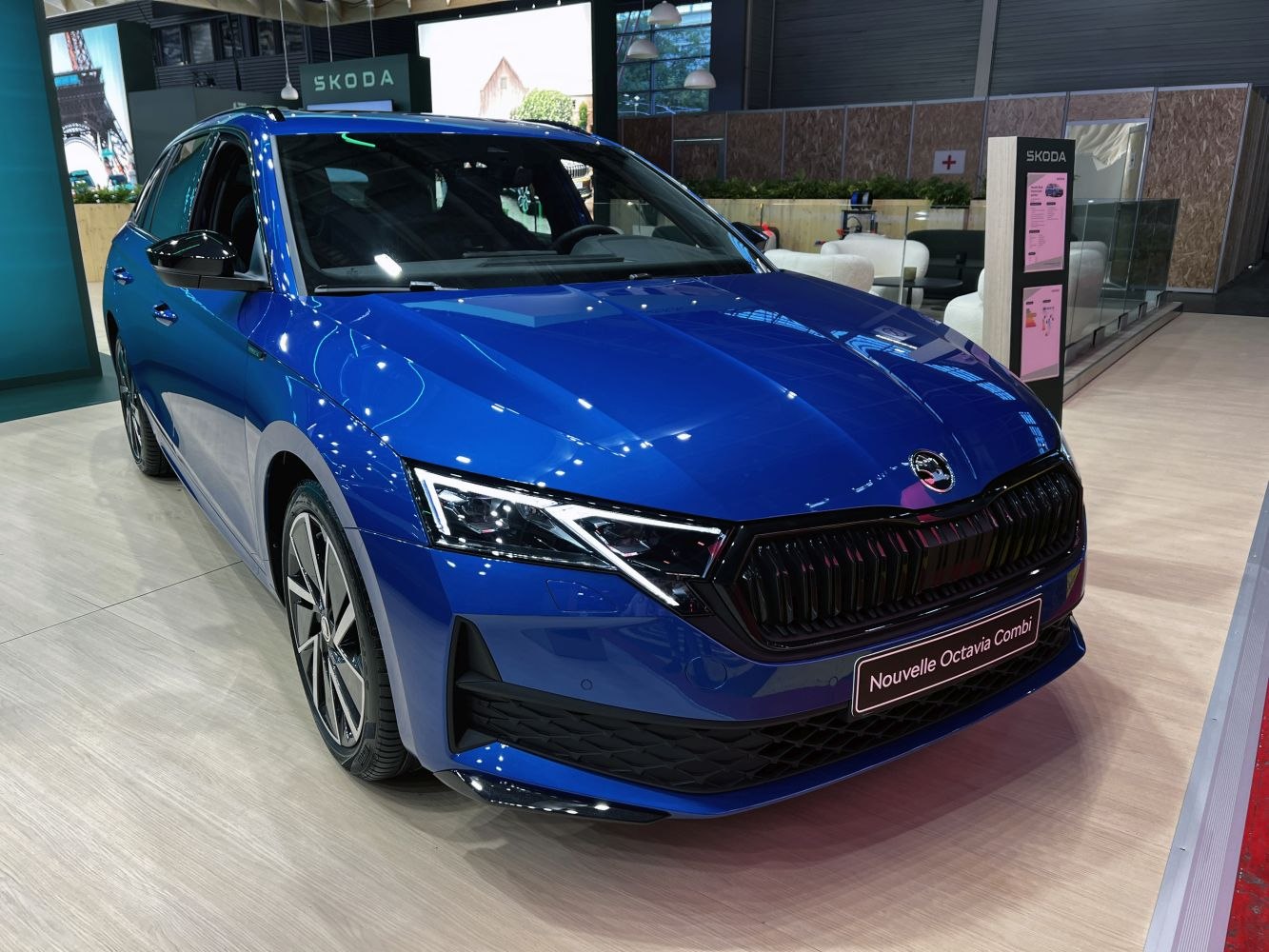 Front grille and angular LED headlights of a modern station wagon