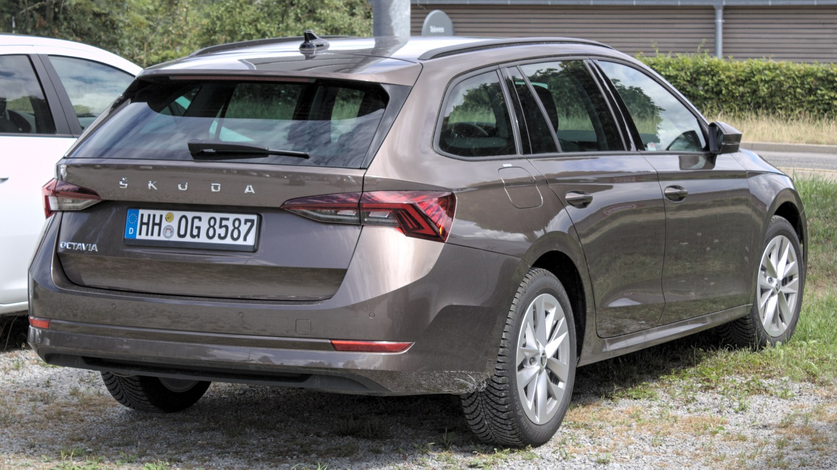 Rear view of modern station wagon with distinct tail lights and rear hatch
