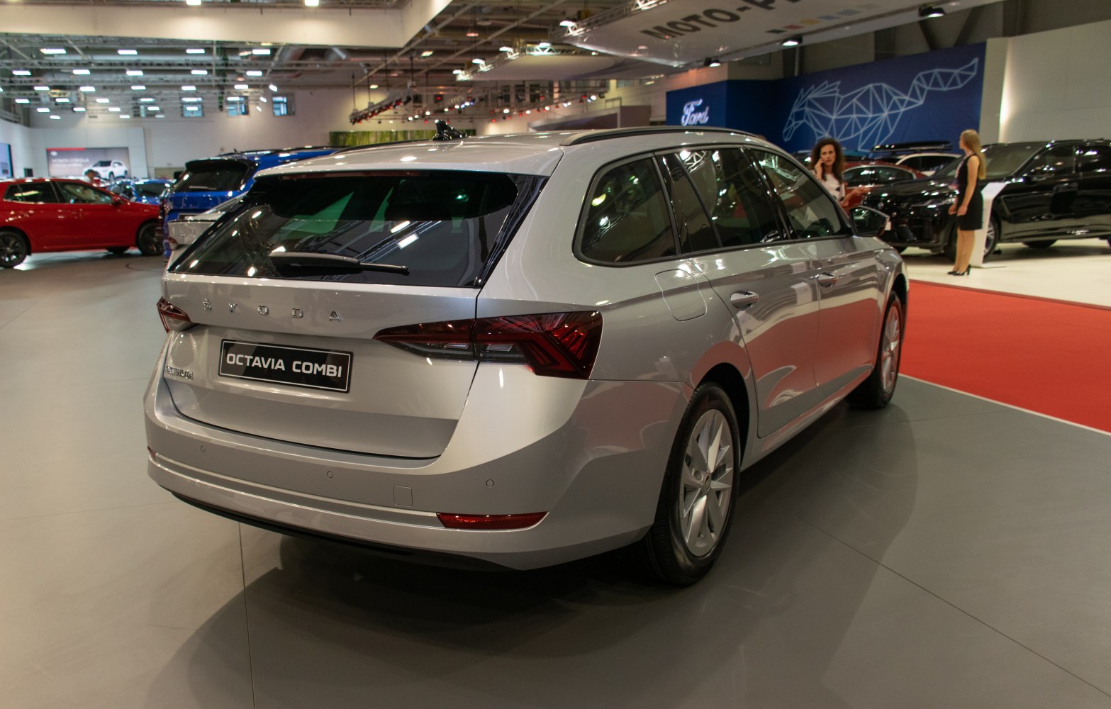Rear view of modern station wagon with aerodynamic tail lights and large hatch
