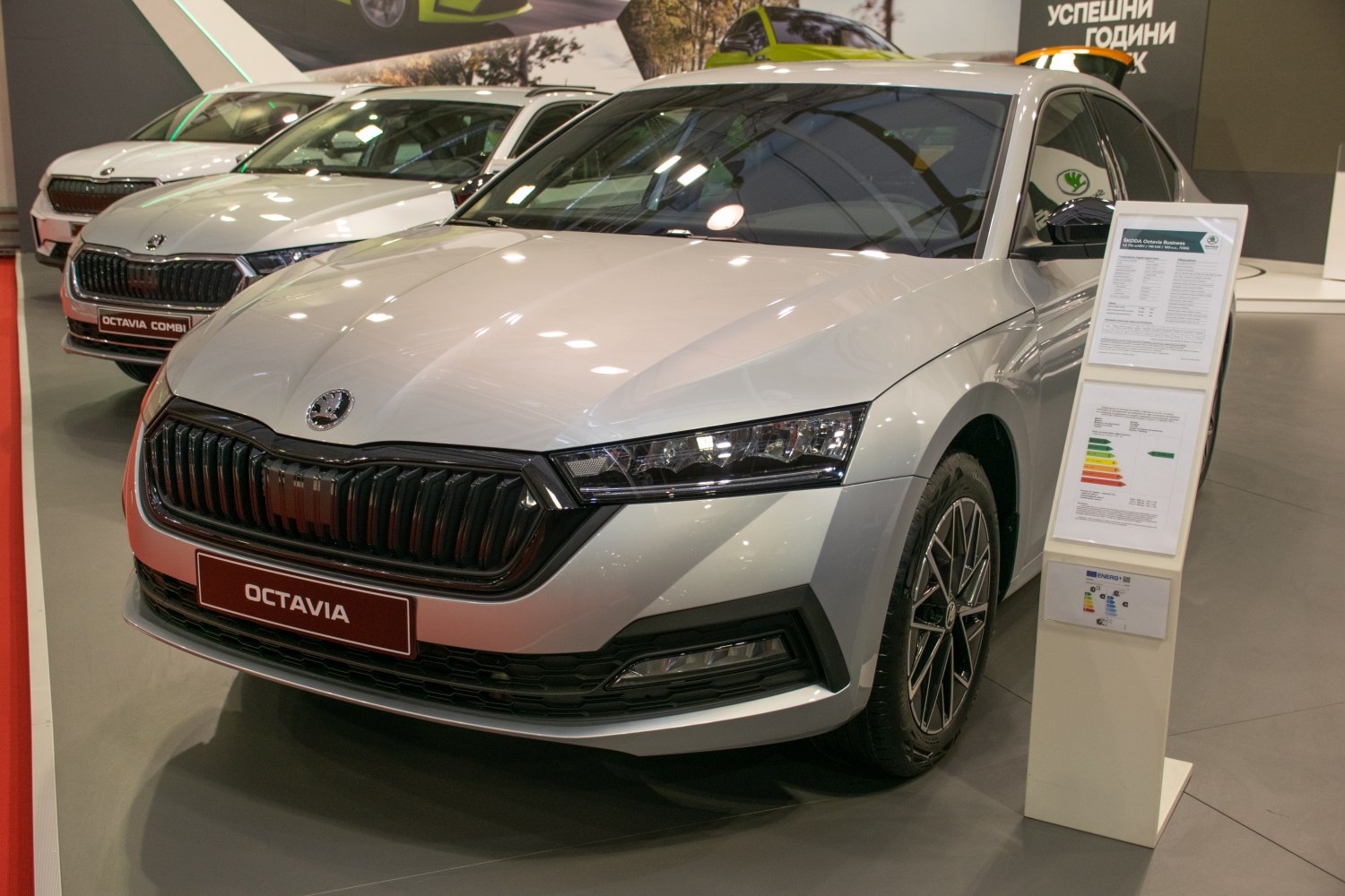 Front view with LED headlights and black grille
