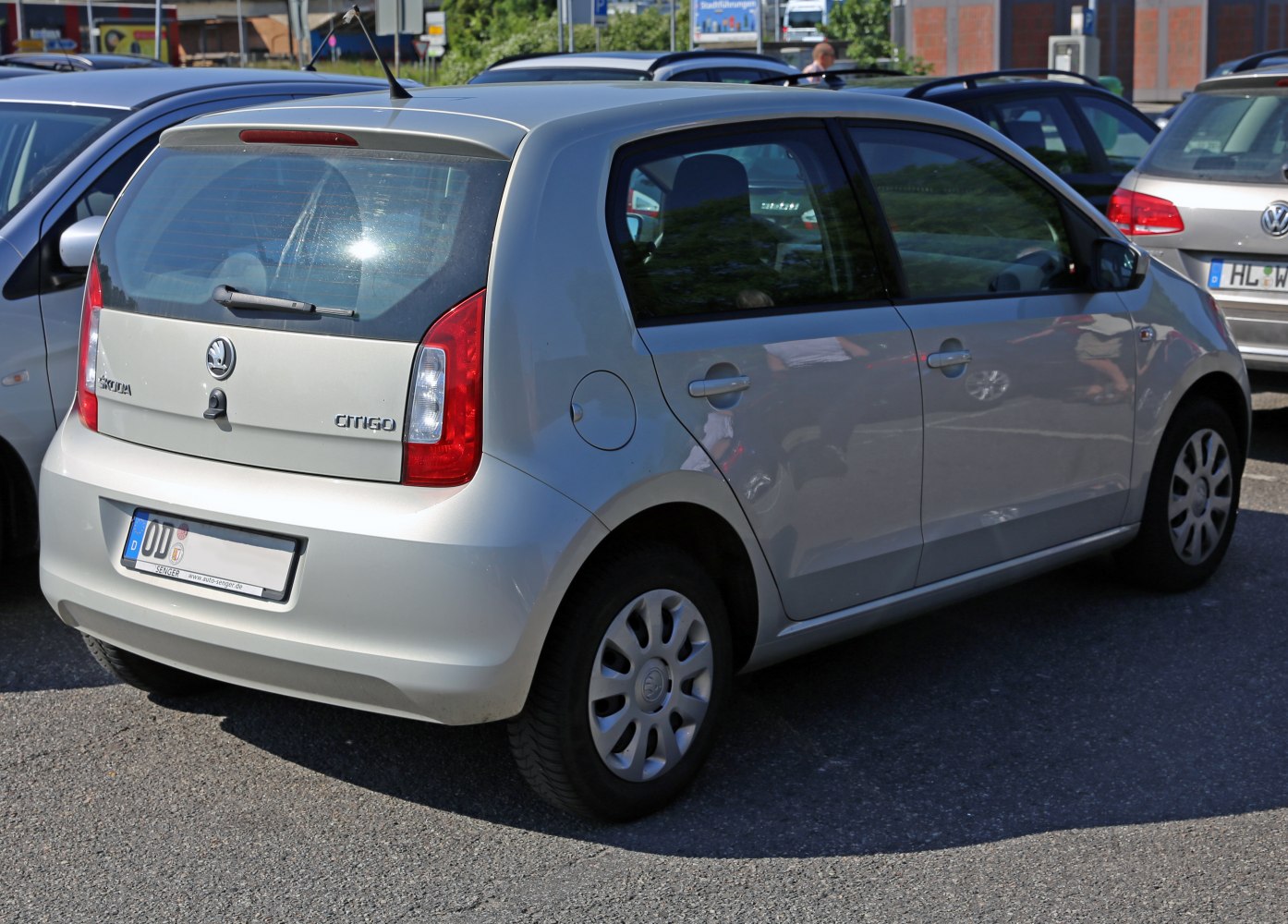 Rear and side view of compact five-door hatchback