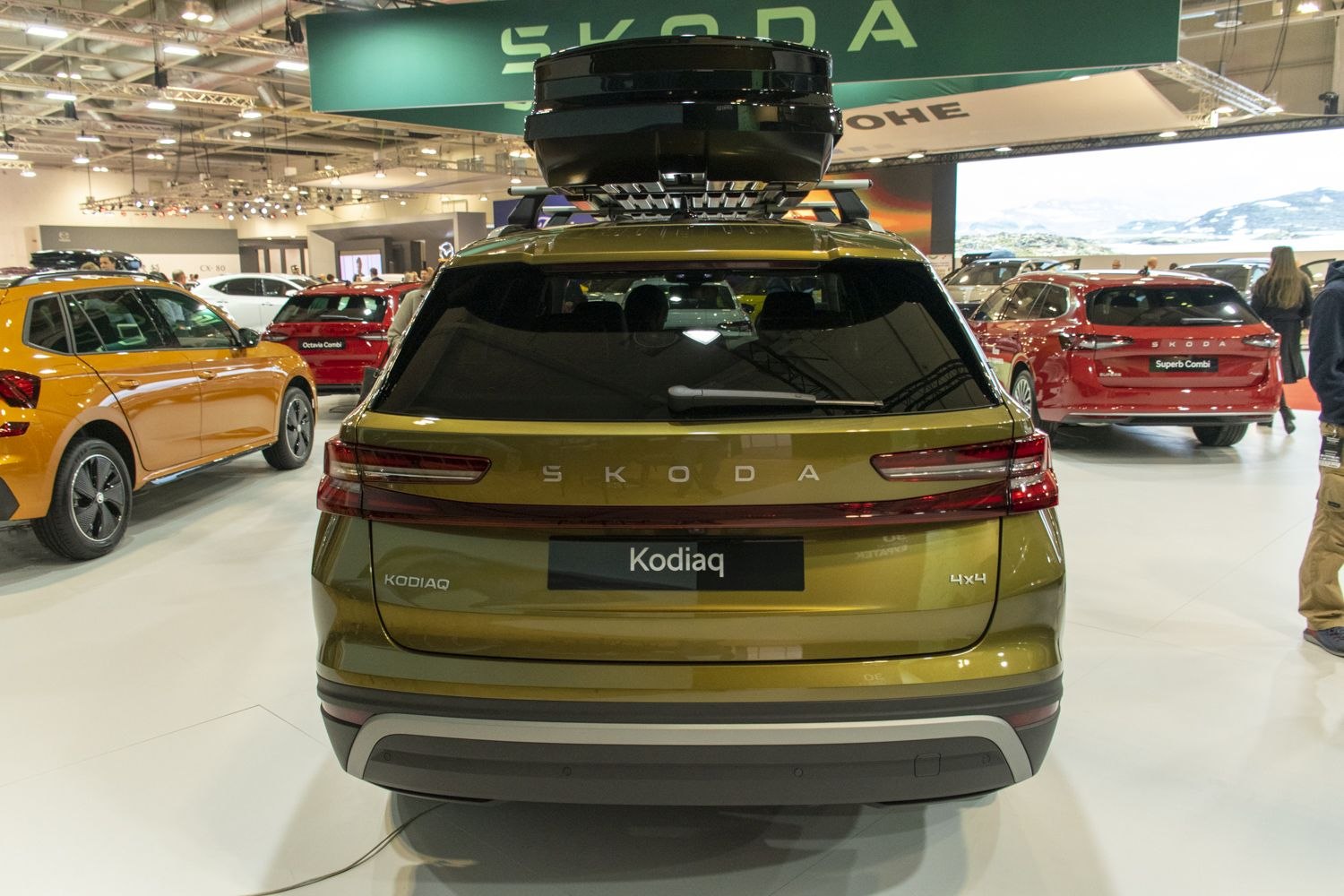 Rear view of SUV with LED connected taillights and roof storage box