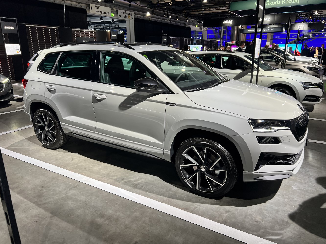 White SUV with LED headlights and stylish alloy wheels