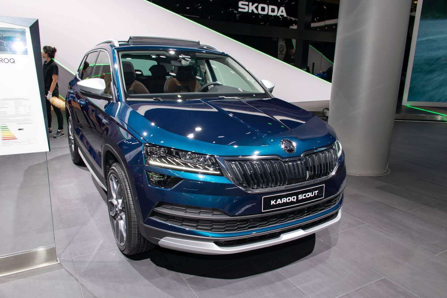 Front view of SUV with LED headlights and prominent grille