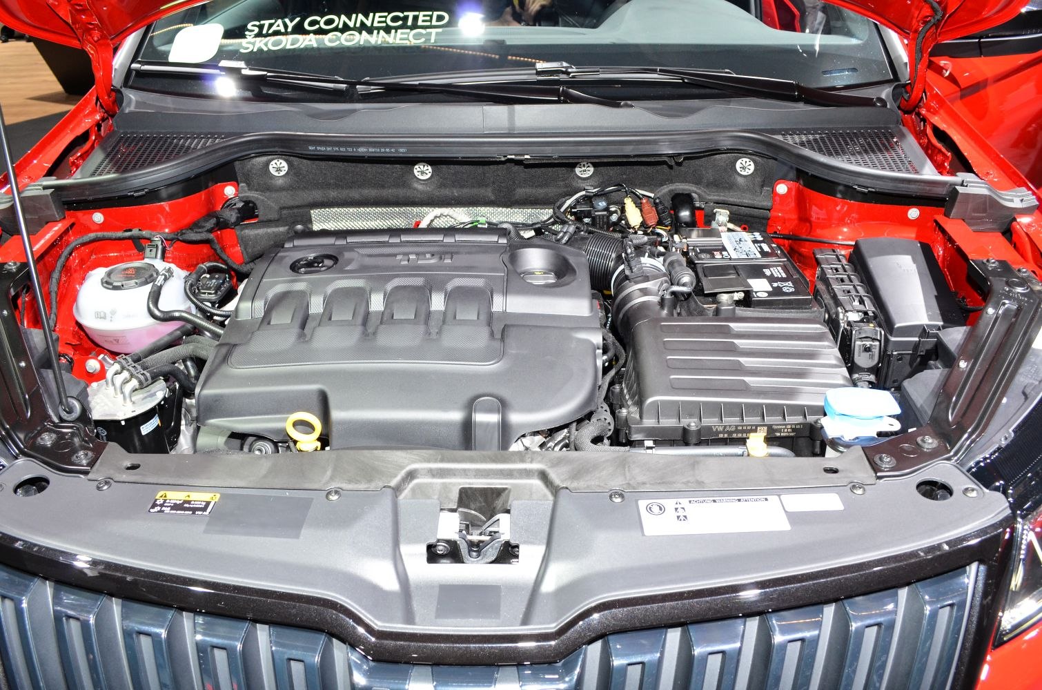 Open engine bay with visible TDI engine and components