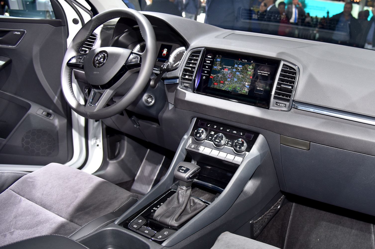 Digital navigation system and DSG 4x4 gearshift in a modern car interior