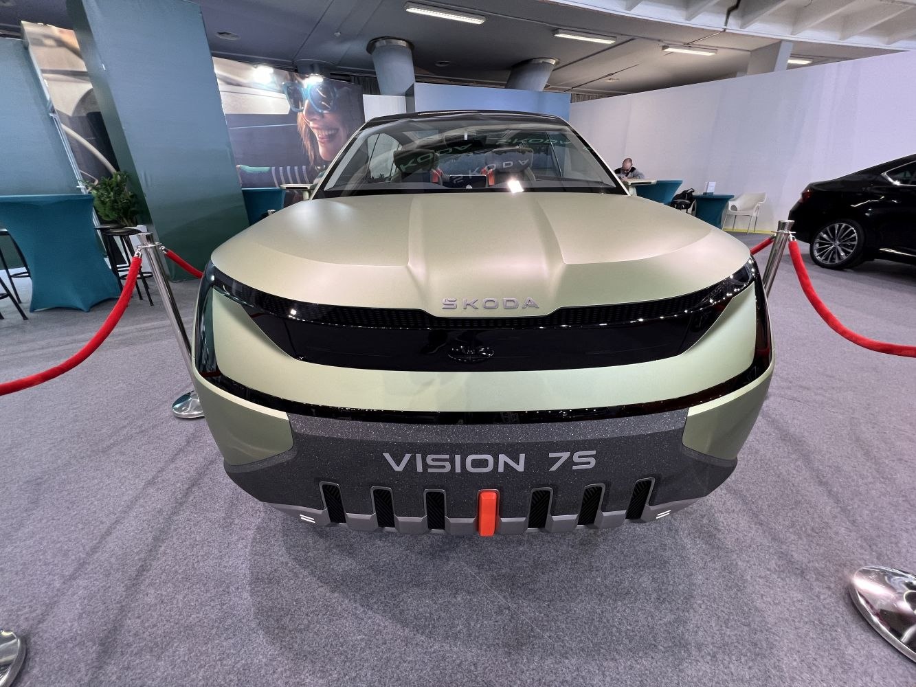Futuristic front with LED light strip and modern bumper of a concept vehicle