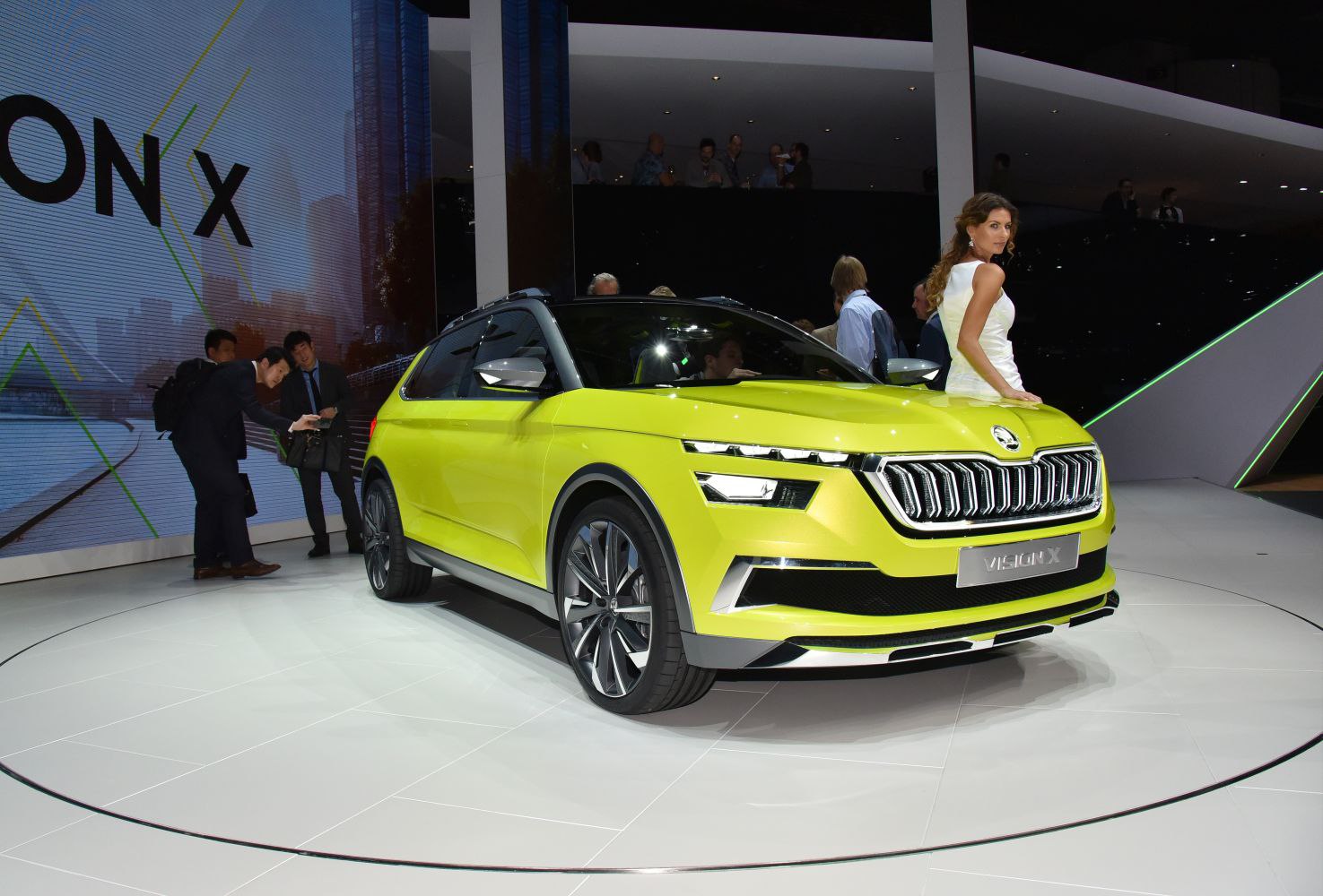 Front three-quarter view of a concept SUV with sleek LED headlights and alloy wheels.