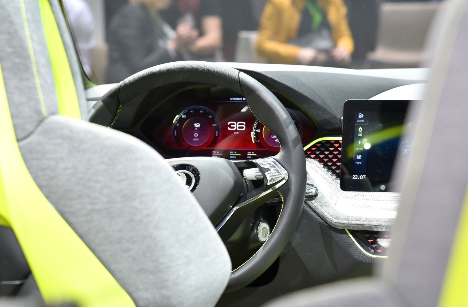 Digital dashboard with instrument cluster and modern steering wheel interior