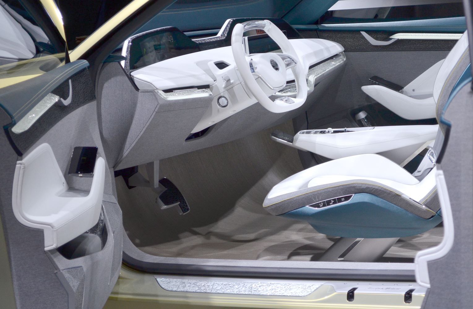 Futuristic car interior with sleek dashboard and ergonomic seats