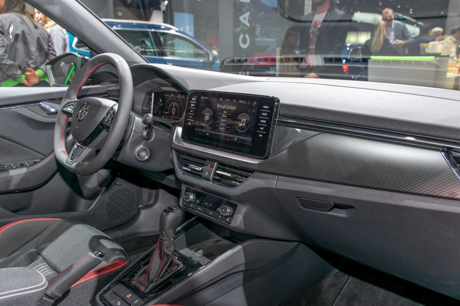 Modern car interior with digital virtual cockpit and touchscreen display