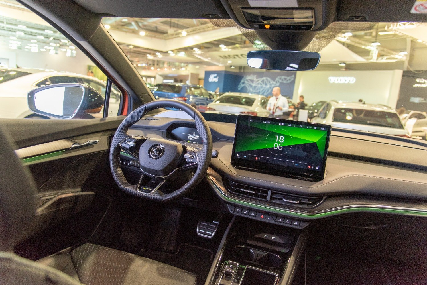 Modern car interior with digital dashboard and touchscreen display
