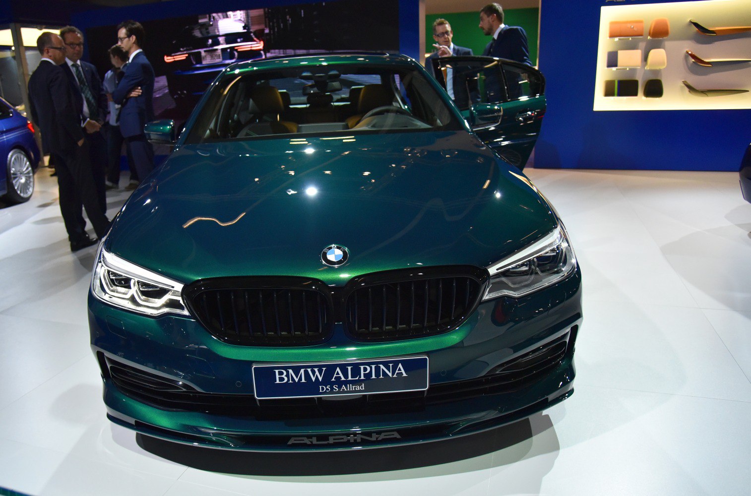 Front grille and LED headlights of a luxury sedan