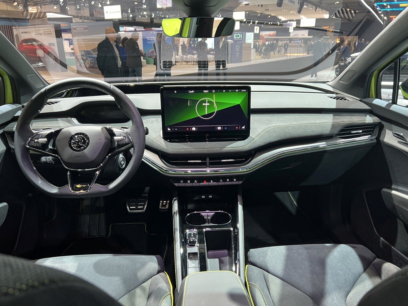 Modern dashboard with touchscreen and multifunction steering wheel
