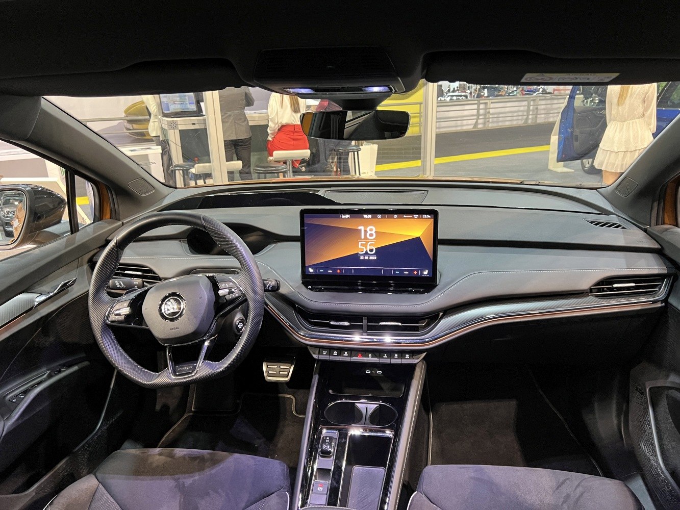Digital dashboard and touchscreen center console with modern steering wheel