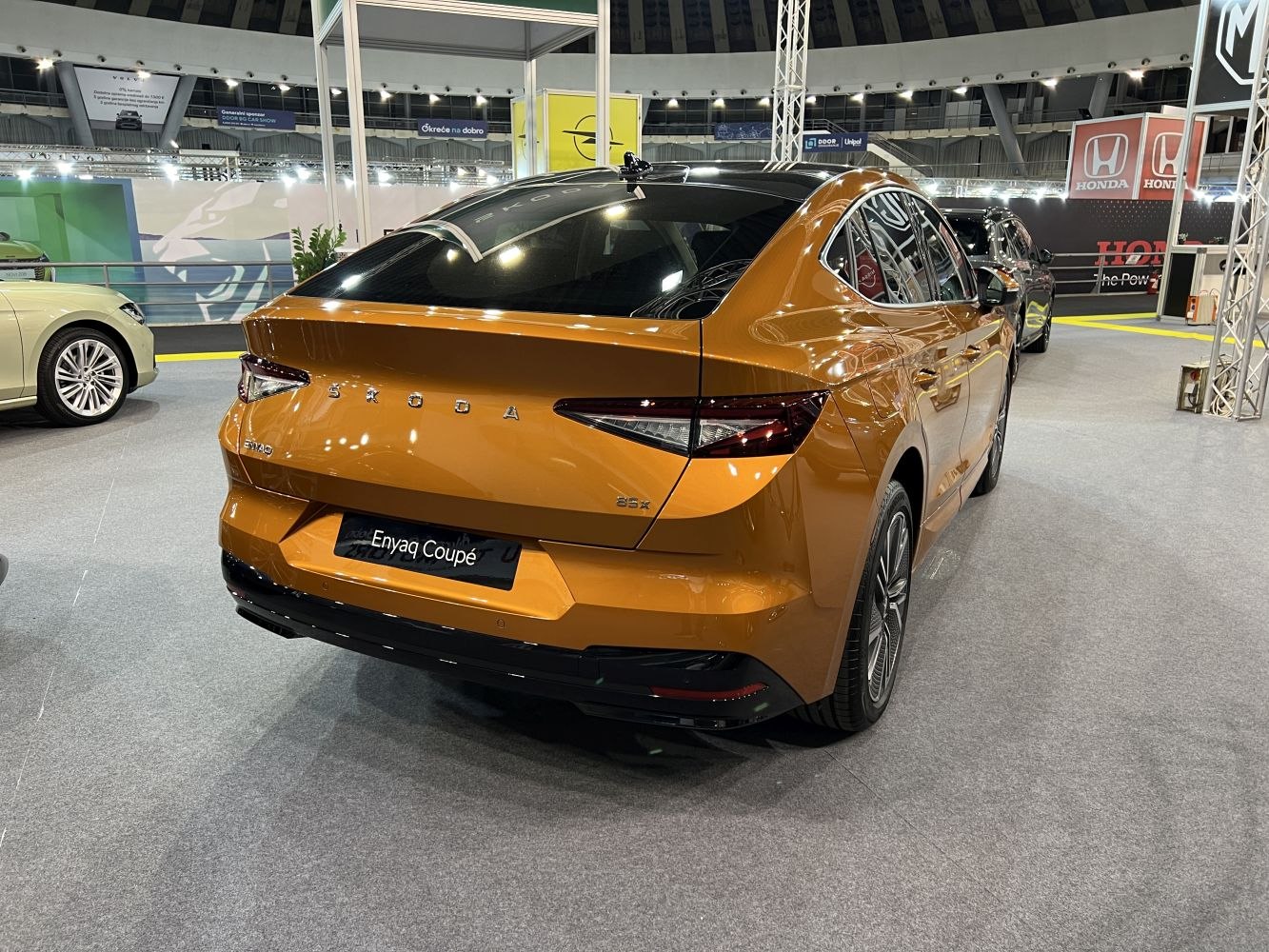 Rear view of vehicle with sleek tail lights and modern rear design