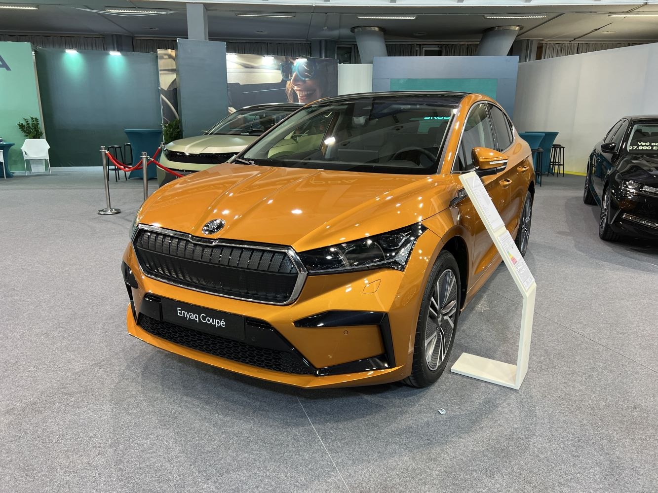 Front grille and LED headlights of a modern electric vehicle