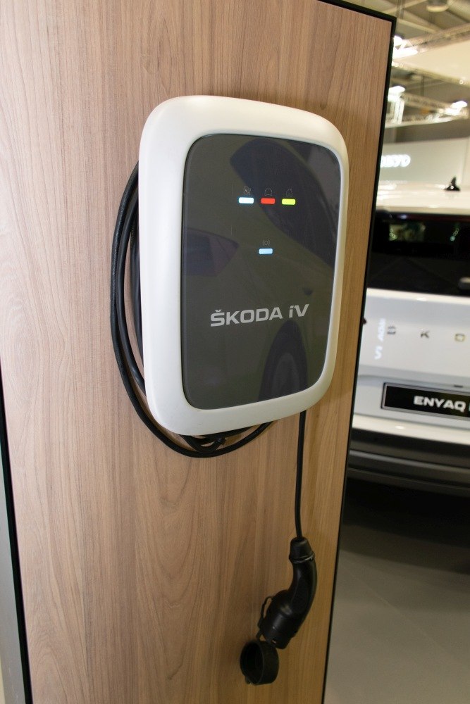 Škoda iV EV charging station with cable and indicator lights