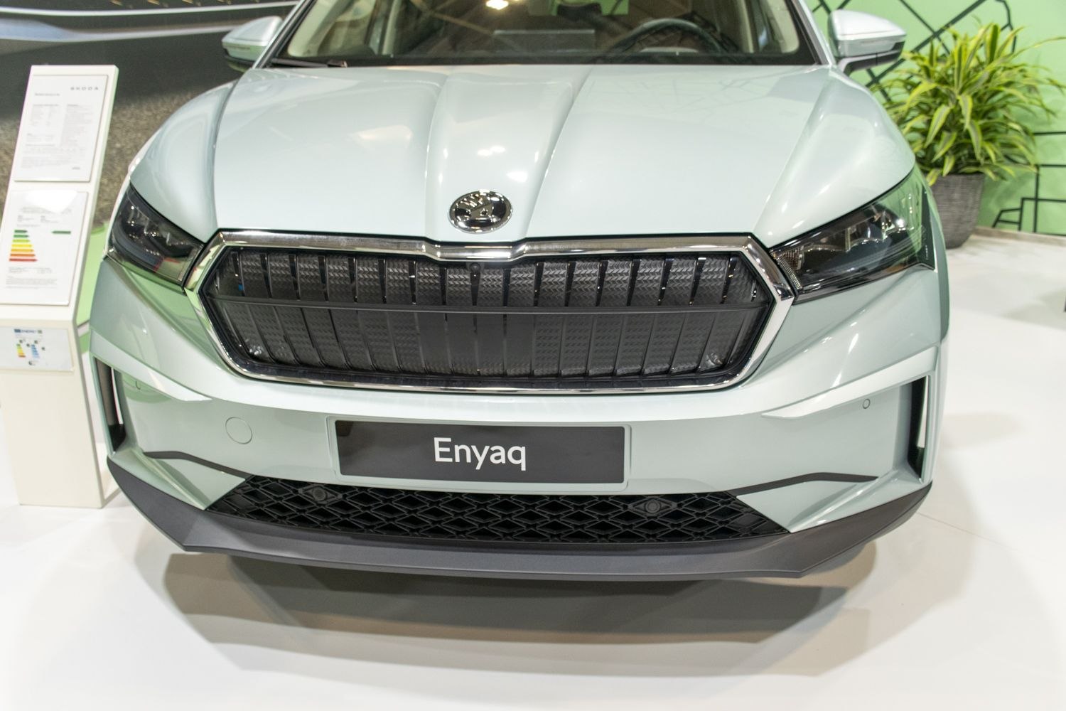 Front grille and LED headlights of electric SUV