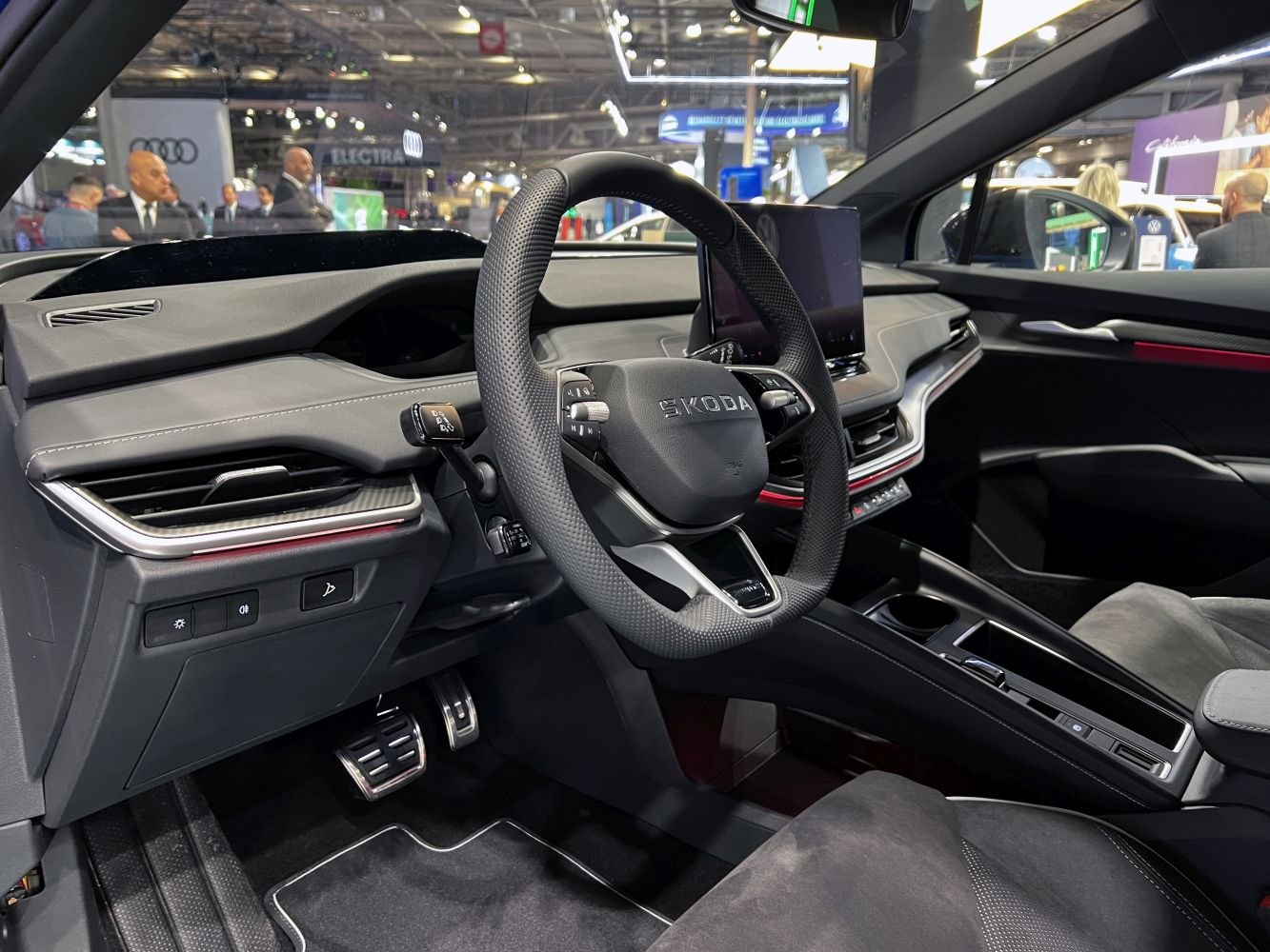 Digital dashboard and multifunction steering wheel in modern car interior