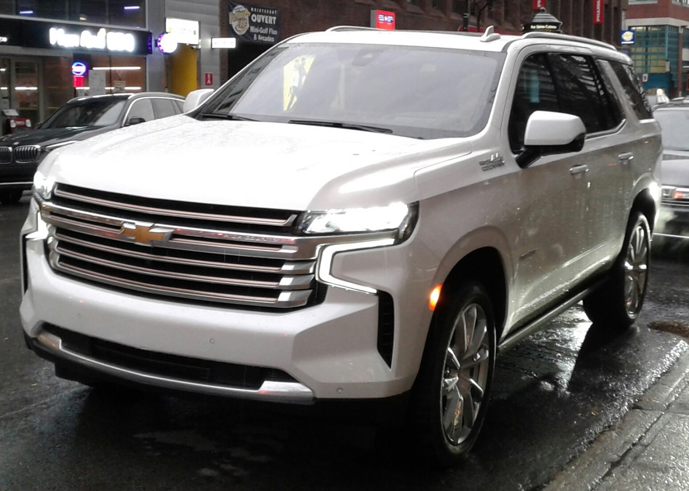 Front grille and LED headlights of a modern SUV