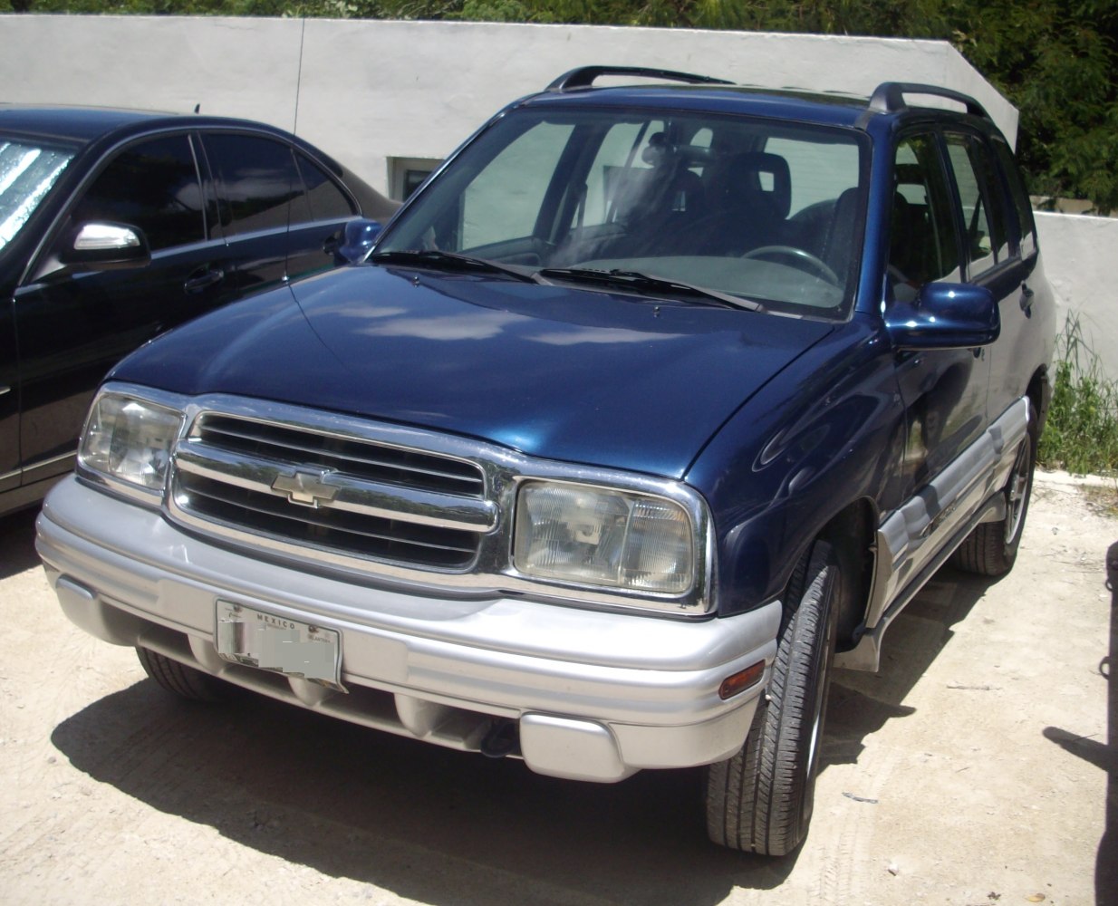 Front view with grille, headlights, and bumper of 1999 compact SUV.