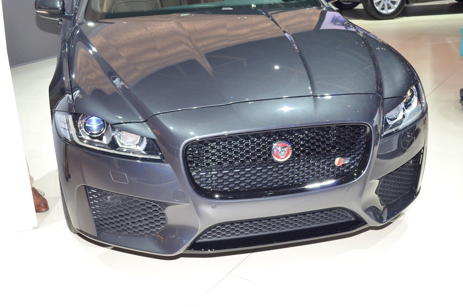 Jaguar front grille and sleek headlights close-up