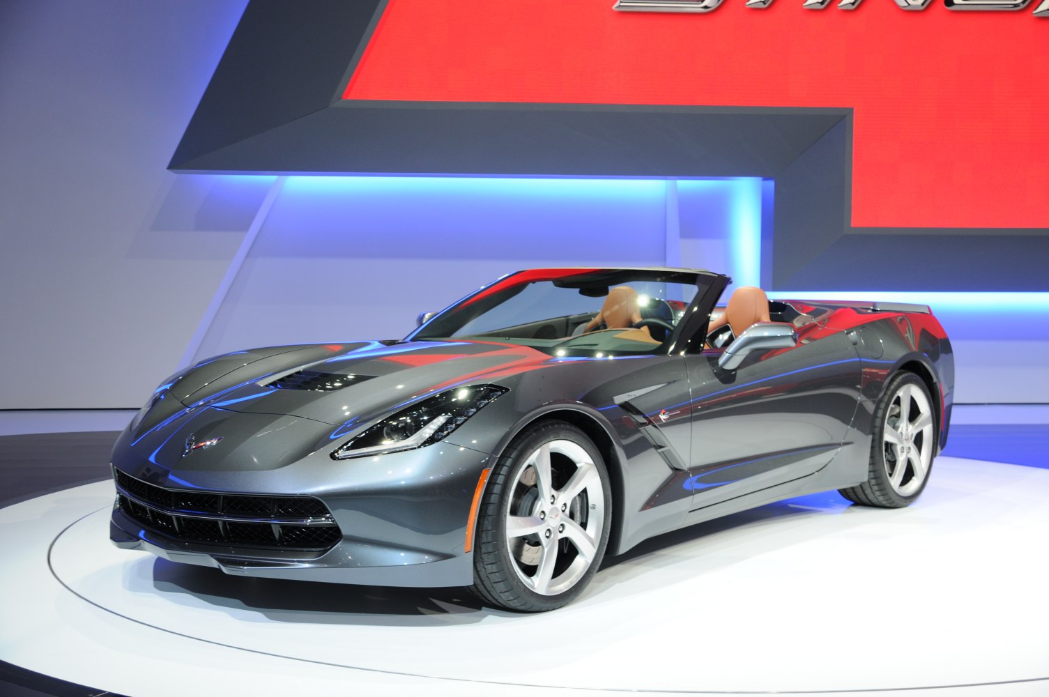 Grey Corvette Convertible C7 with aerodynamic front and alloy wheels