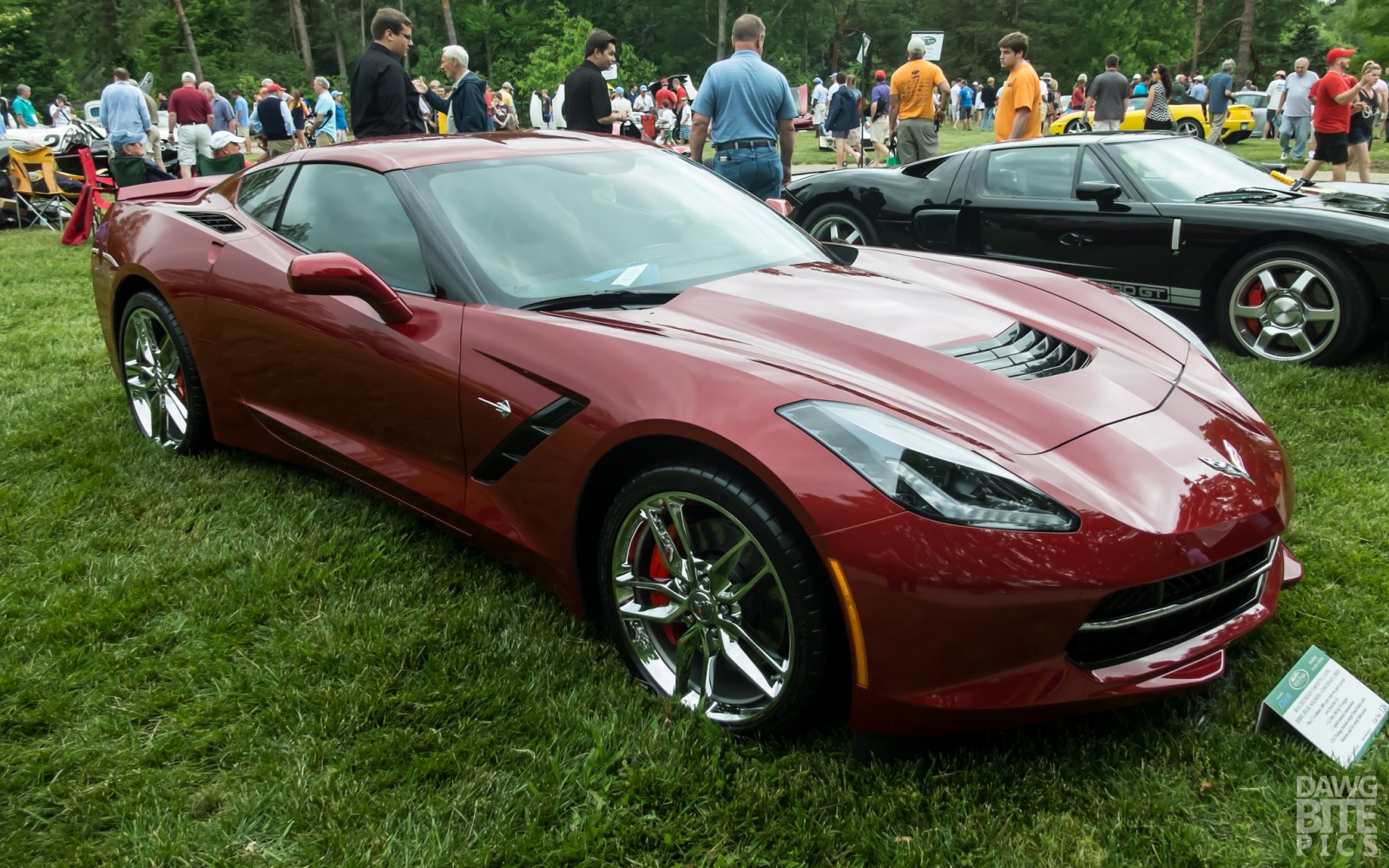 Aerodynamic front end and shiny chrome wheels of a sports coupe
