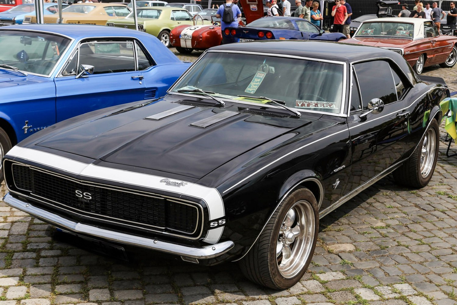 Classic black Camaro I SS 350 with distinctive front grille and hood vents