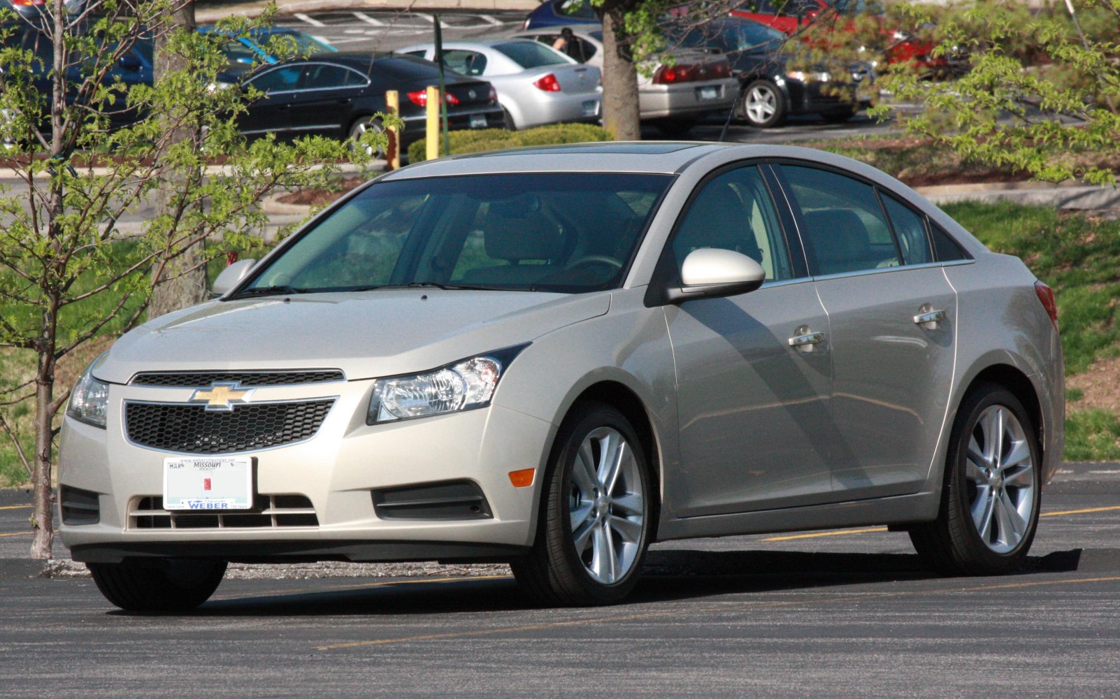 Front and side exterior view of mid-size sedan