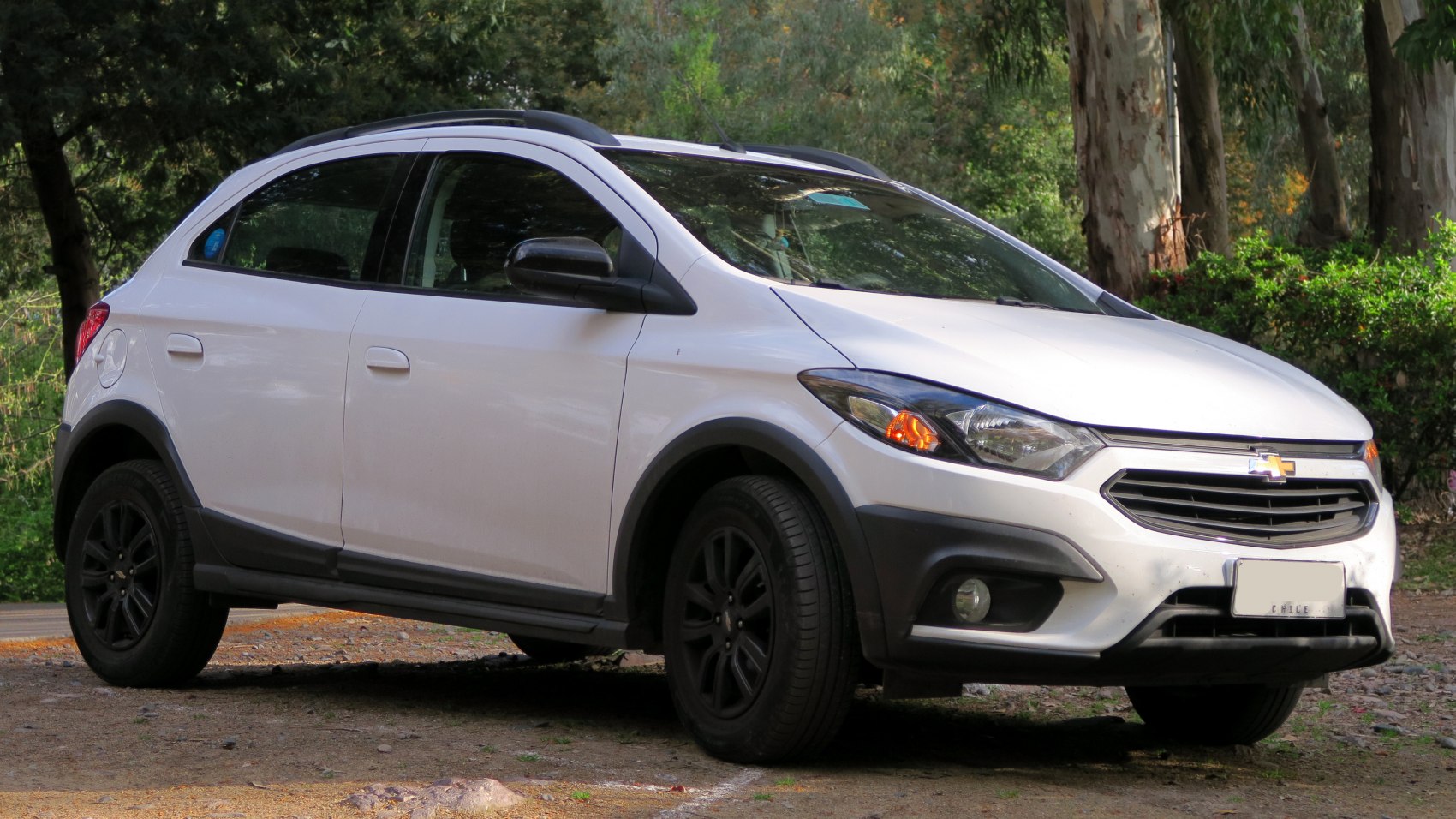 Compact hatchback with black wheel arches and sleek headlights