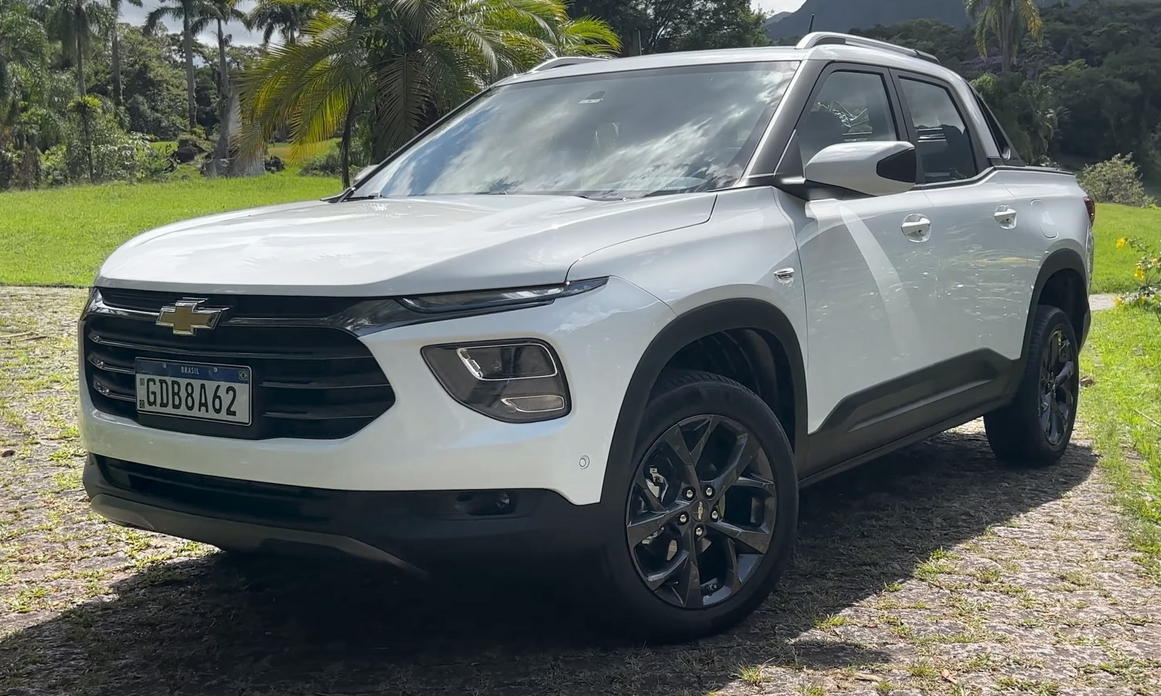 Modern pickup with sleek LED headlights and black alloy wheels