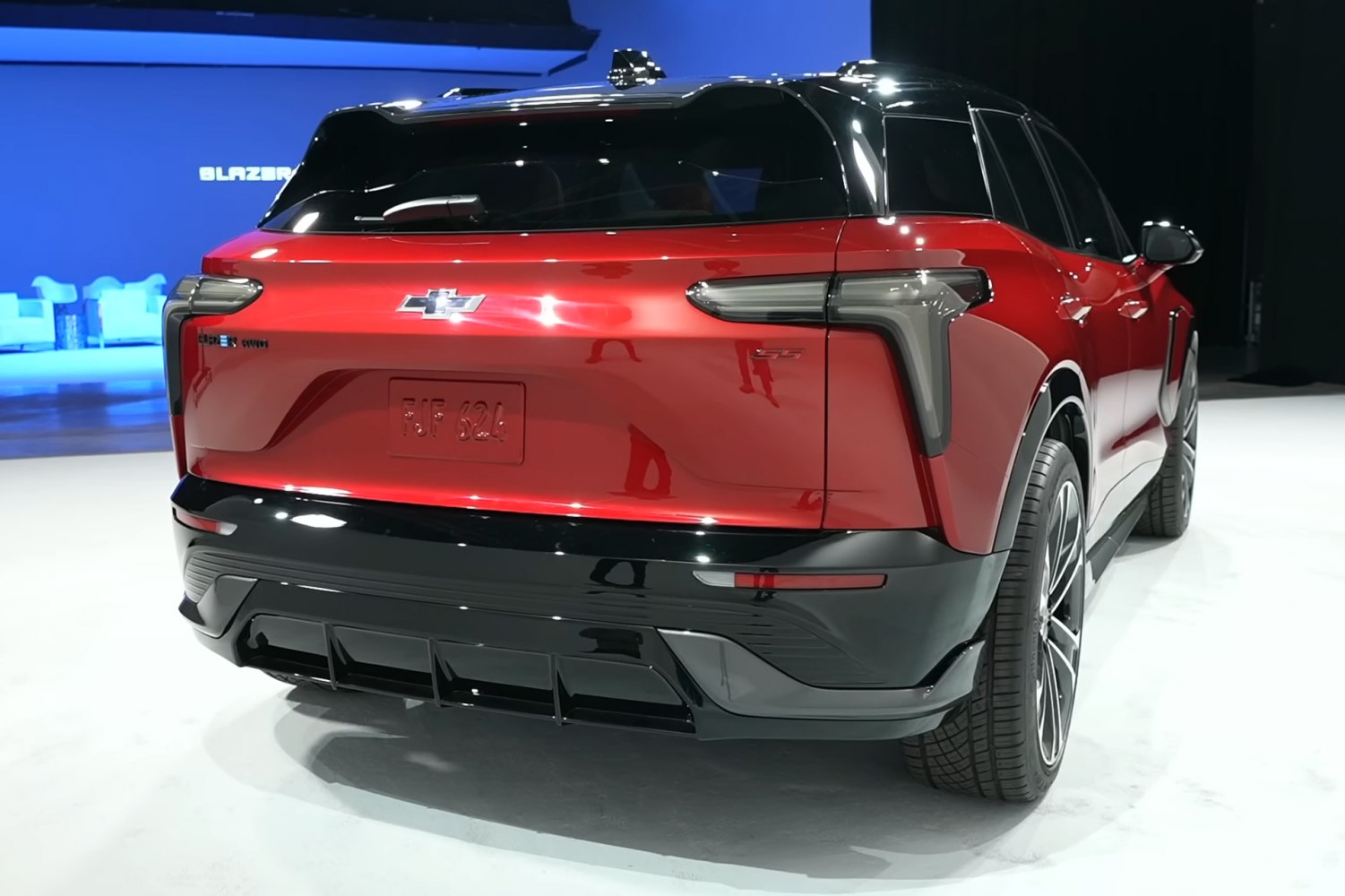 Sleek rear and tail lights of modern electric SUV