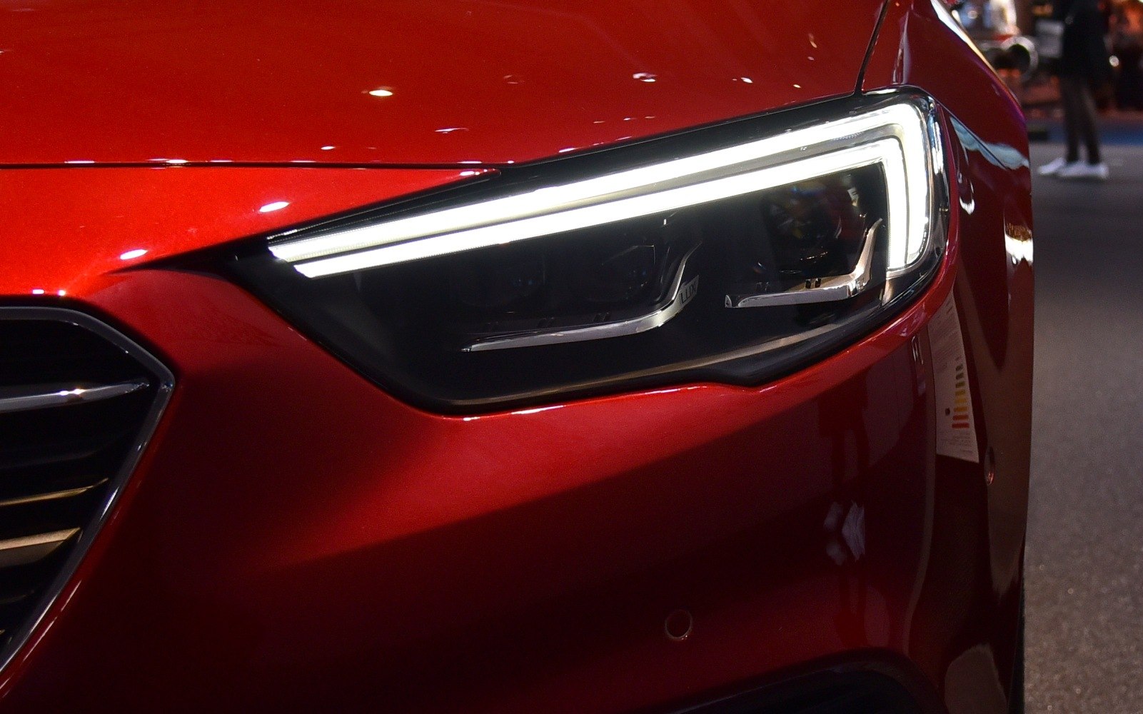 Close-up of a sleek LED headlight with modern design elements