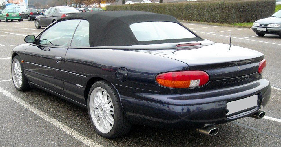 Soft top convertible rear-side view with dual exhaust and alloy wheels