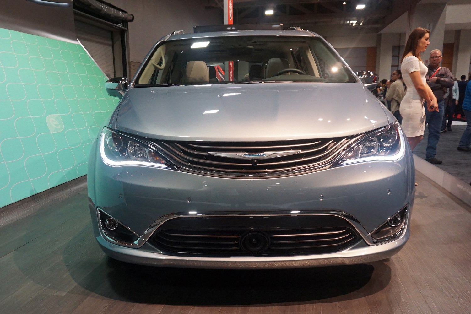 Front grille and LED headlights of minivan