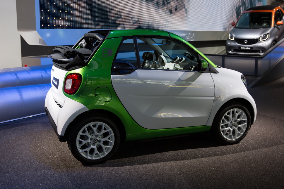 Compact two-door convertible with soft top, urban design