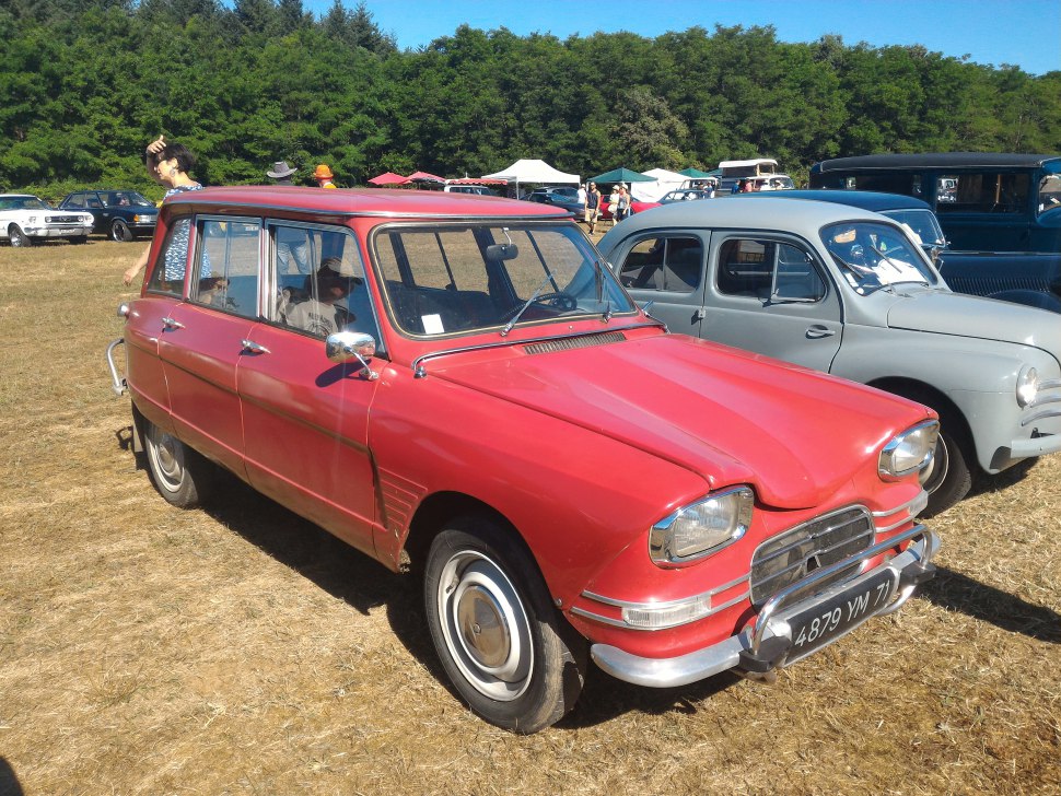 Vintage station wagon with unique dual headlights and elongated body design.