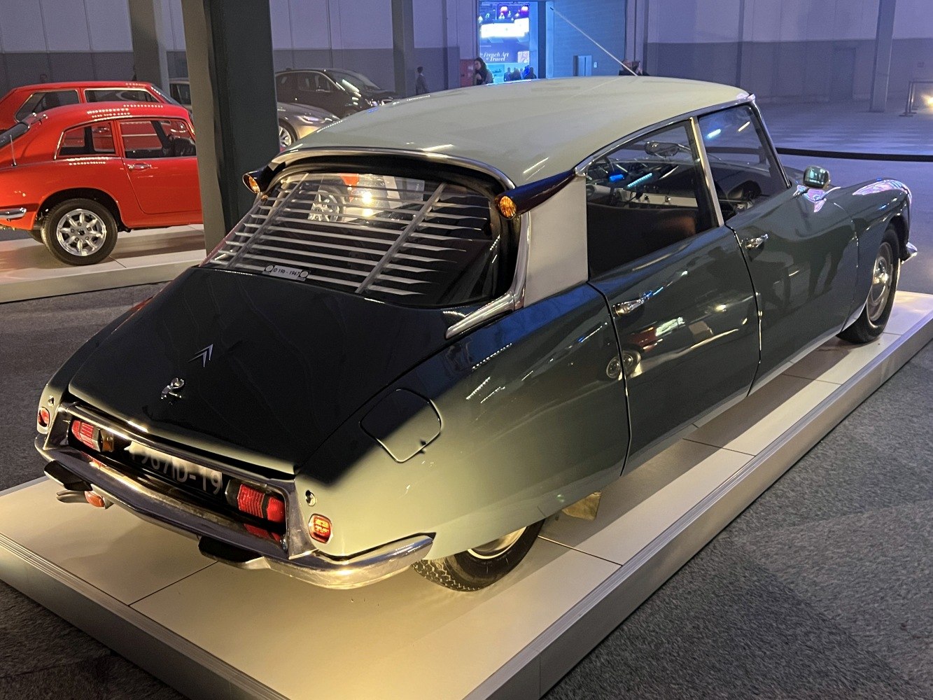 Retro two-tone classic hatchback with rear window louvers